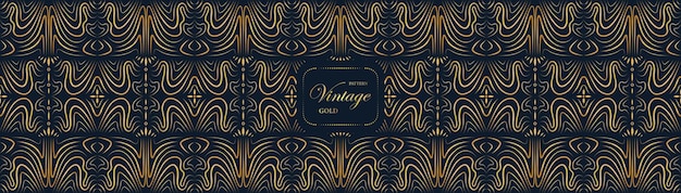 Vector pattern vintage seamless luxury gold oriental in dark blue background