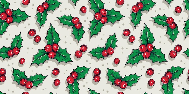 Vector pattern wallpaper with new year or christmas holly