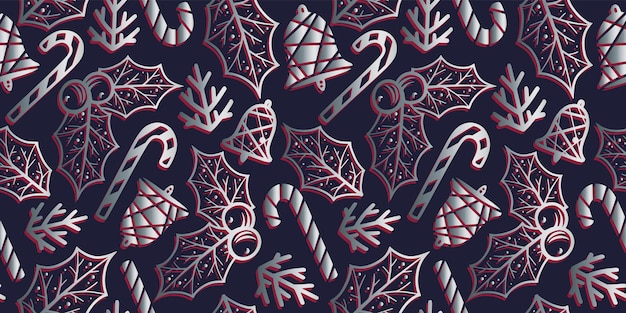 Pattern wallpaper with xmas bell, leaf, lollipop