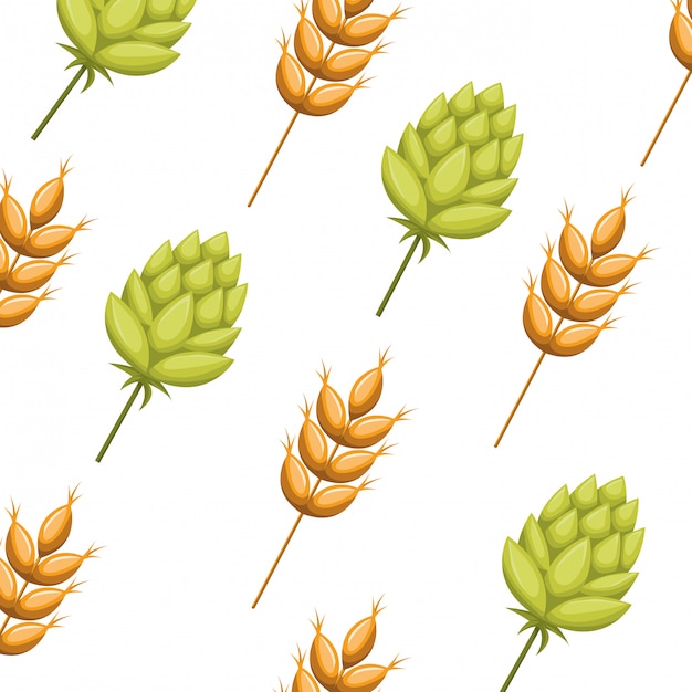 Pattern wheat leaves and pinecone isolated icon