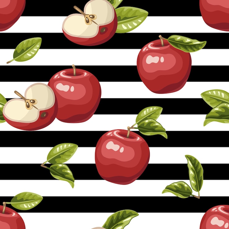 Vector pattern of whole and lobed red apples