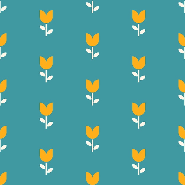 Pattern with abstract geometric yellow tulip and turquoise background in bauhaus style