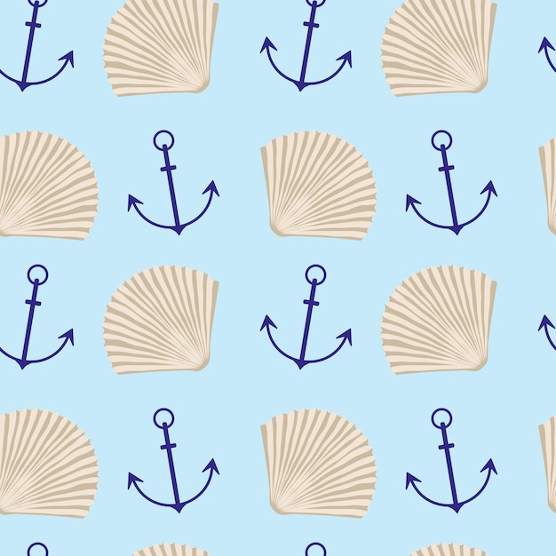 pattern with anchors and seashells