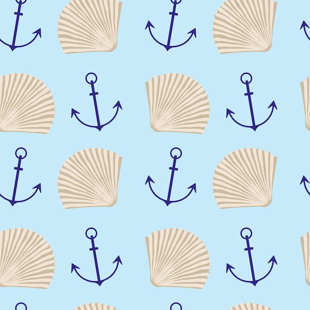 Pattern with anchors and seashells