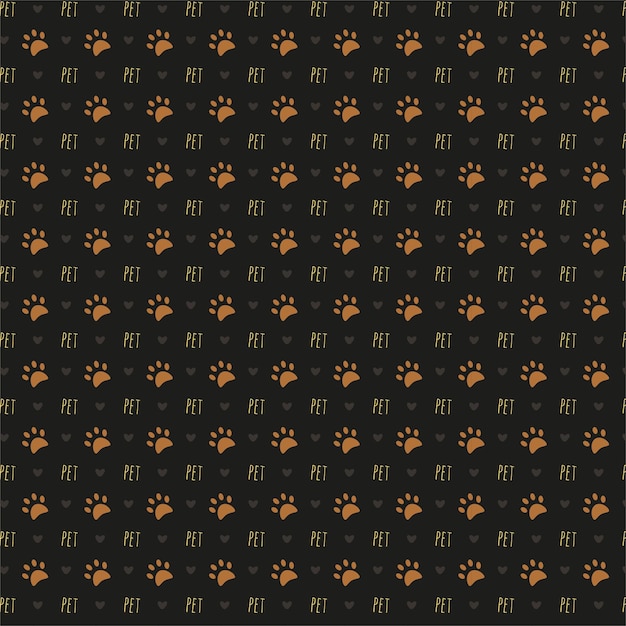 pattern with animal paws and hearts on black background