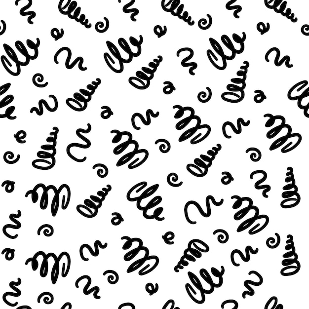 Узор с черными закорючками на белом фоне вектор бесшовный фон с абстрактными завитками