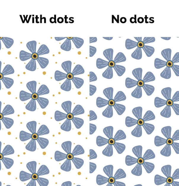 Pattern with blue flowers with and without dots