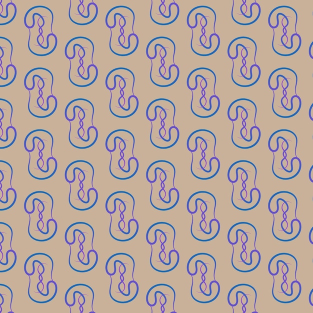 A pattern with blue and pink colored circles on a brown background.