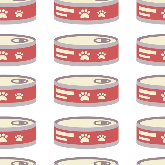 Pattern with can for animals cats round tin can with paw label