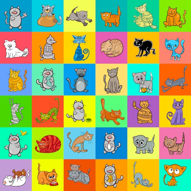 pattern with cartoon cat characters