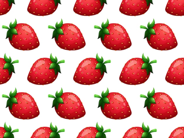 Vector pattern with cartoon strawberries on white background