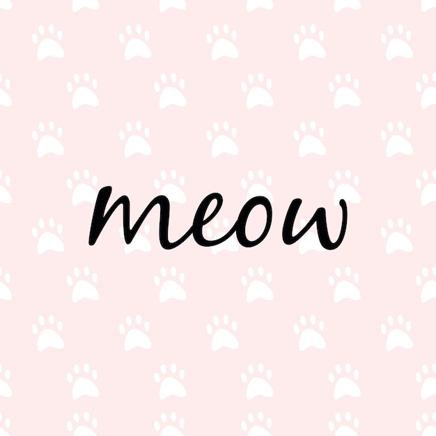 pattern with cat pads on a pink background and the inscription meow. wallpaper, print, background,