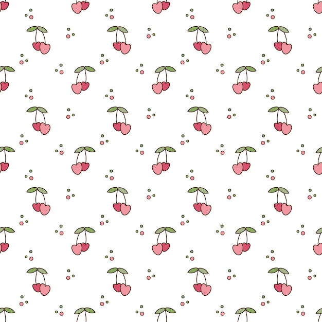 Pattern with cheries Cute seamless pattern y2k with cherries and circles Cartoon doodle vector