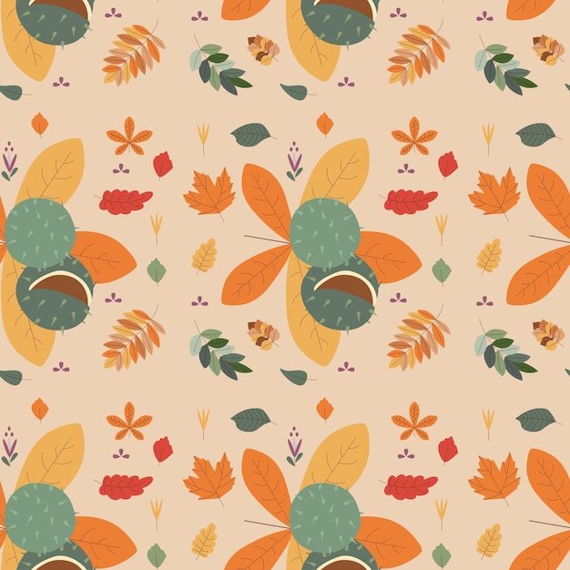 Pattern with chestnut leaves Hello autumn Elements on the autumn theme