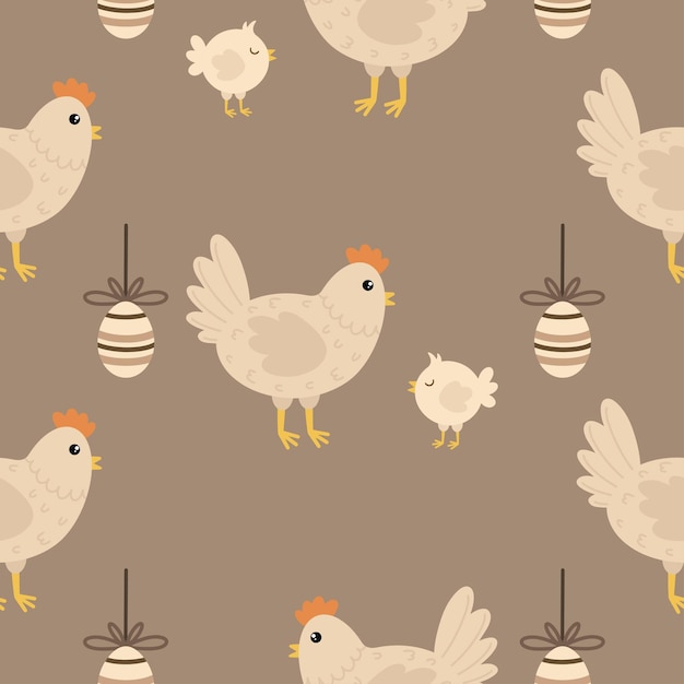 Vector pattern with chicken and chick easter vector pattern cute easter background