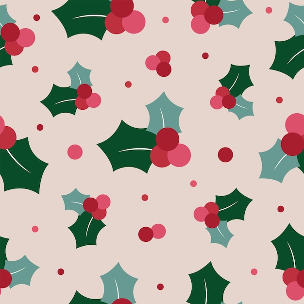 Pattern with christmas holly. vector graphics