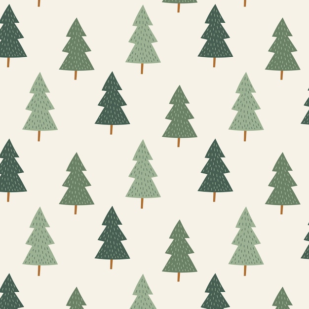 Pattern with Christmas trees on beige background