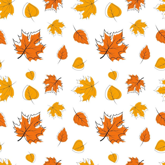 Pattern with colorful autumn leaves outline and paint