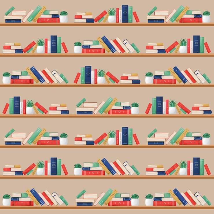 Vector pattern with colorful books on shelves