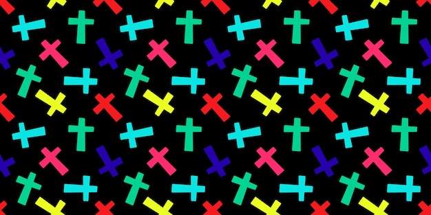 Vector pattern with colorful crosses on a balck background