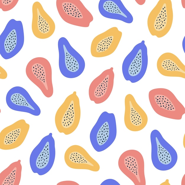 Pattern with colorful hand drawn papaya. seamless design for fabric, wrapping or wallpaper.