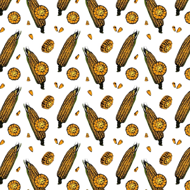 Vector pattern with corncobs and seeds