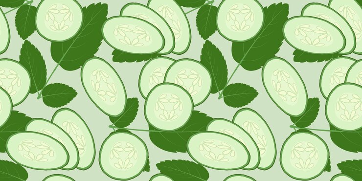 Vector pattern with cucumber slices and mint sprigs