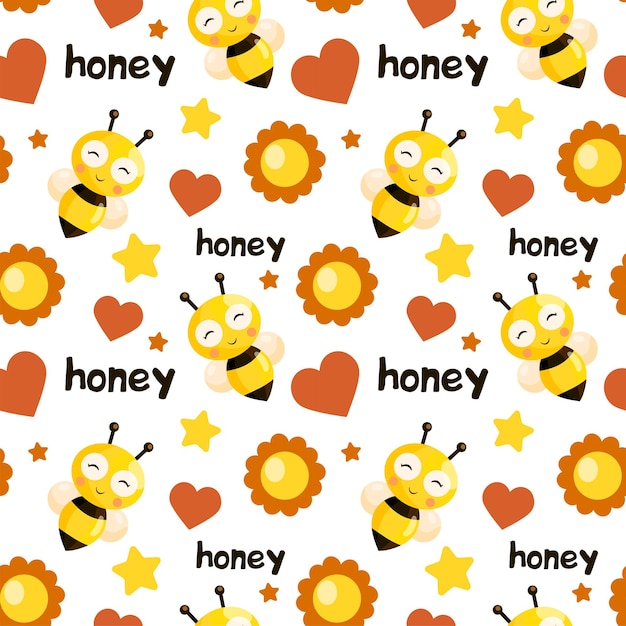 Vector pattern with cute bees