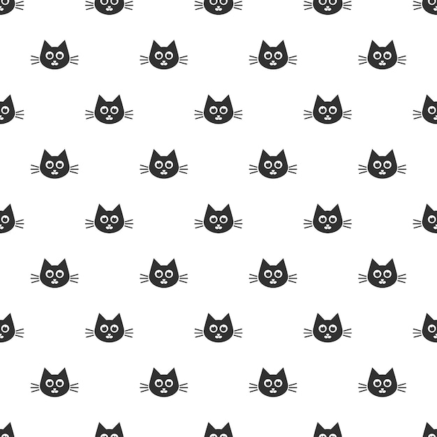 Pattern with the cute black cat heads