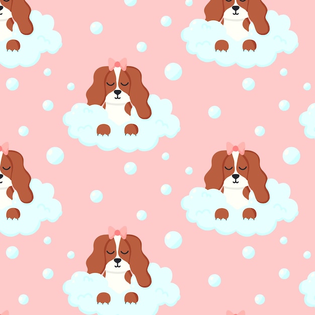 Pattern with a cute dog in the foam Dog in foam Vector illustration