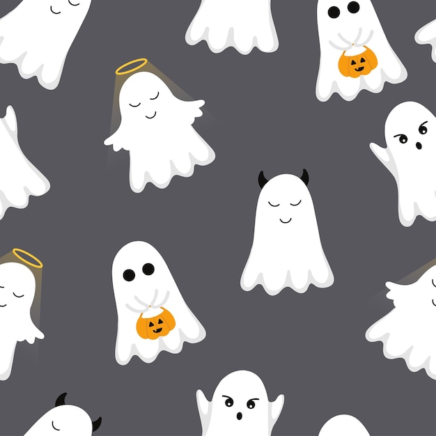 Pattern with cute ghosts. Halloween pattern with ghosts.