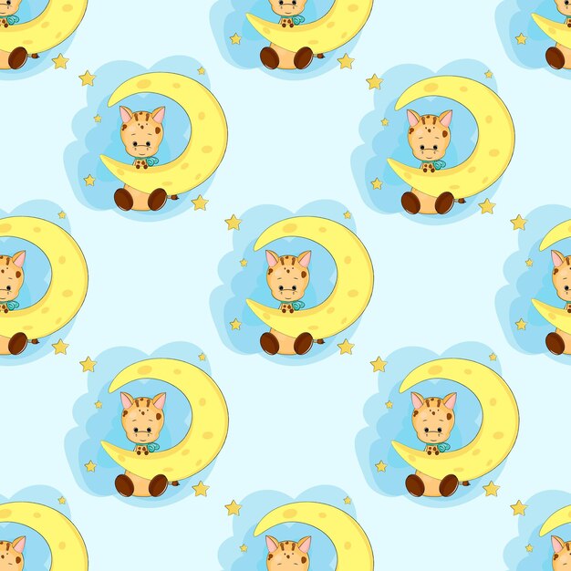 Pattern with cute giraffe on the moon