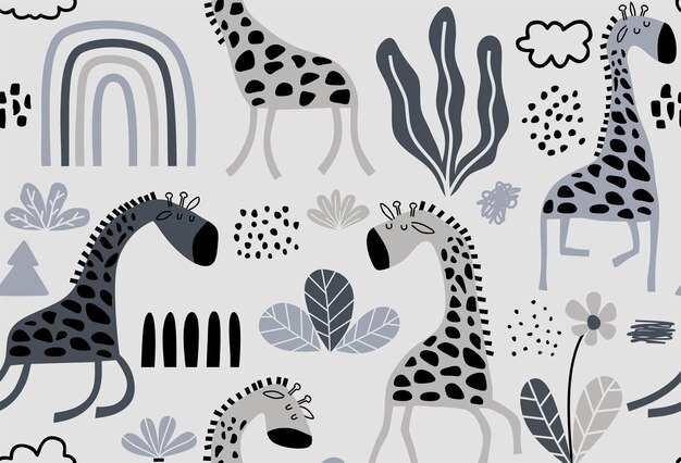 Vector pattern with cute giraffes