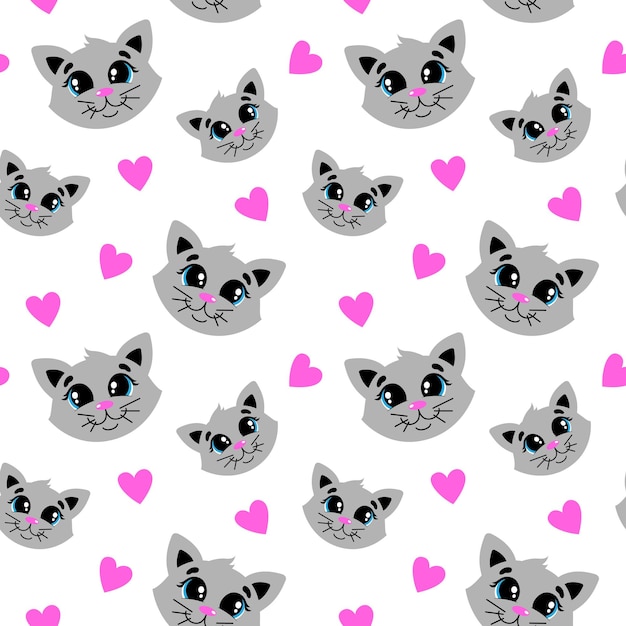 Vector pattern with a cute gray cat pattern