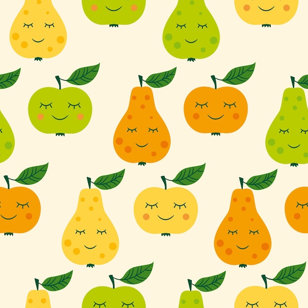 Pattern with cute pears and apples