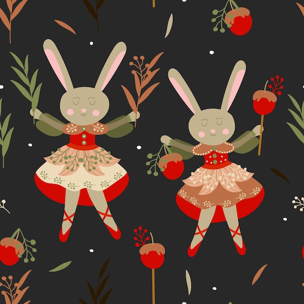 Узор с танцующими кроликами на новый год по восточному календарю
