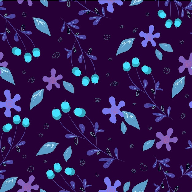 Pattern with dark leafs and berries