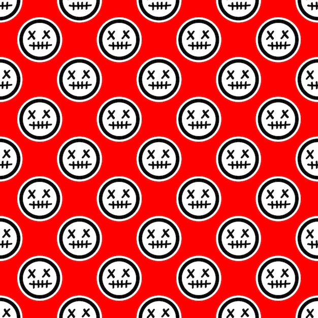 Pattern with dead face emojis on red background