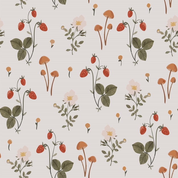 Vector pattern with delicate wildflowers and plants