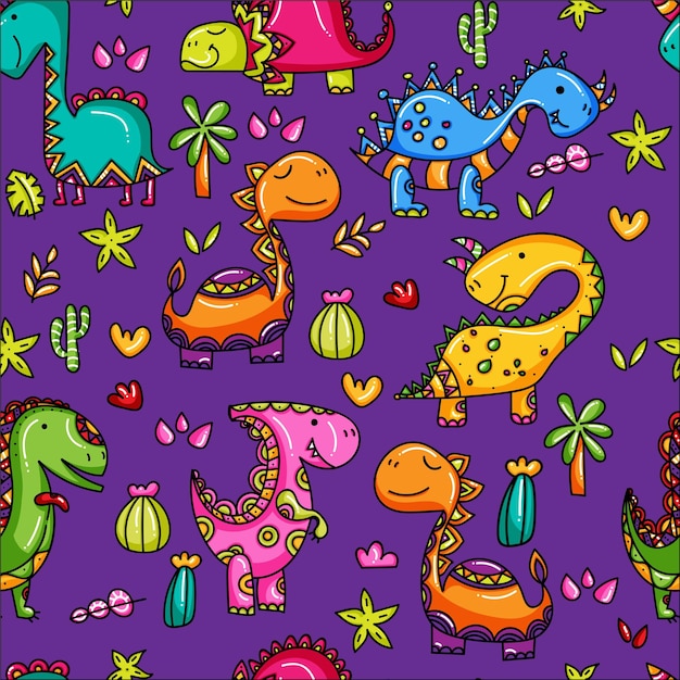 Pattern with dinosaurs vector