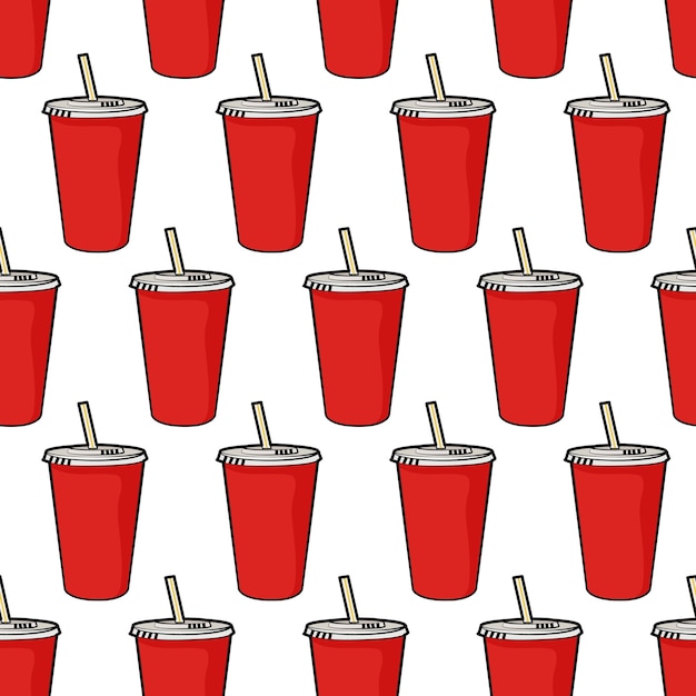 Vector pattern with disposable red soda cup with straw