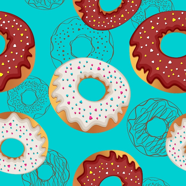 Pattern with donuts in sugar glaze. Background design business website for home confectionery bakery