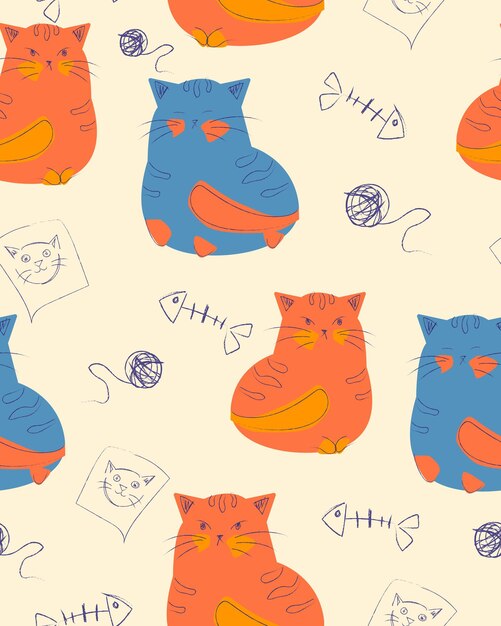 Pattern with doodle cats