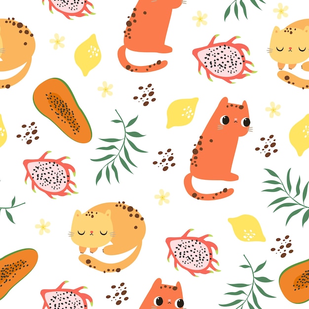 Pattern with exotic fruits and leopards