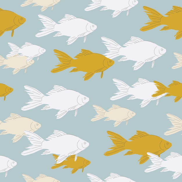 벡터 파란색과 노란색의 물고기가 있는 패턴 섬유용 패턴
