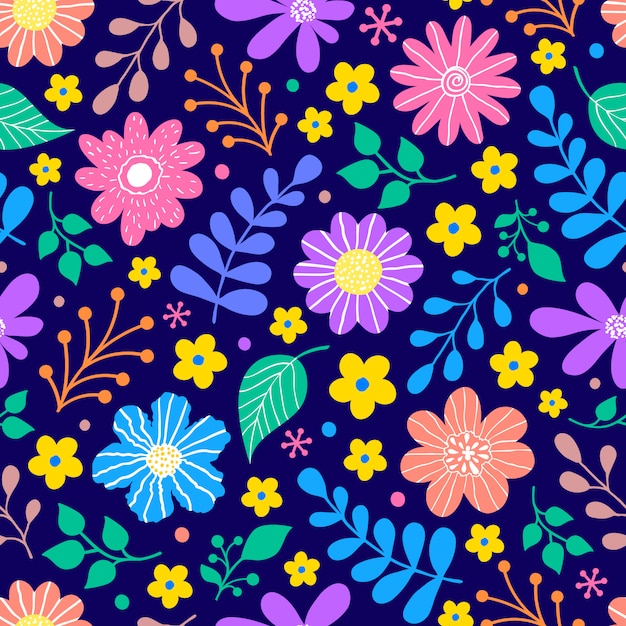 Pattern with flowers and leaves