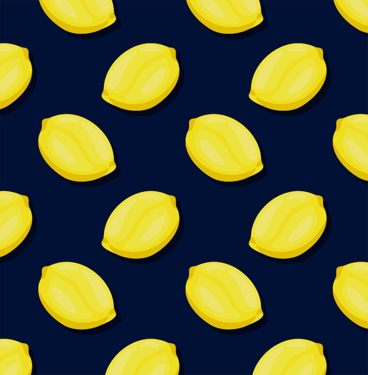 Vector pattern with fresh lemons on dark blue background creative concept