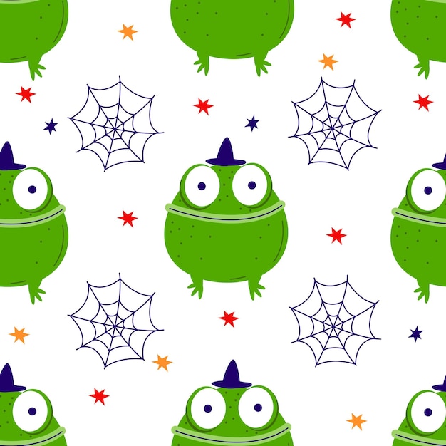 pattern with frog toad monster character Halloween vector illustration