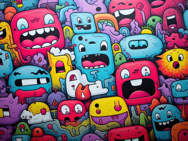 pattern with funny carton monsters Vector illustration