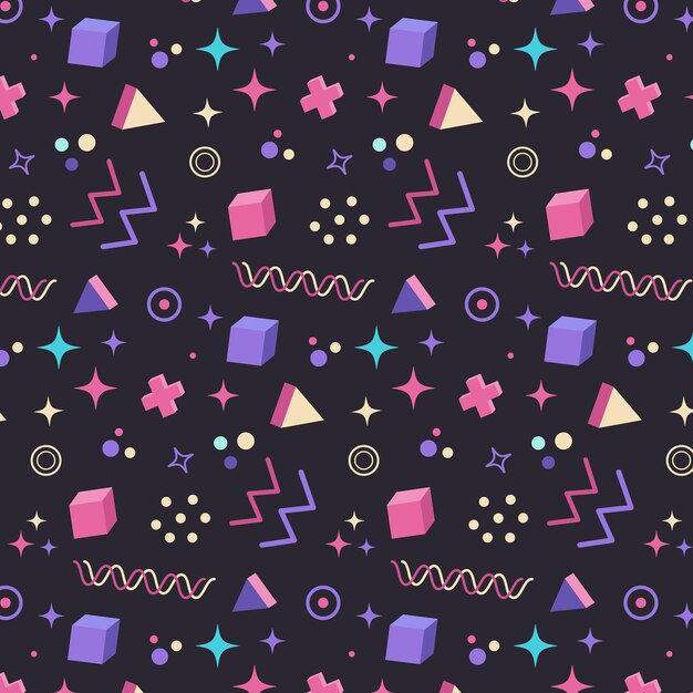 Vector pattern with geometric shapes multicolored in the style of the 2000s